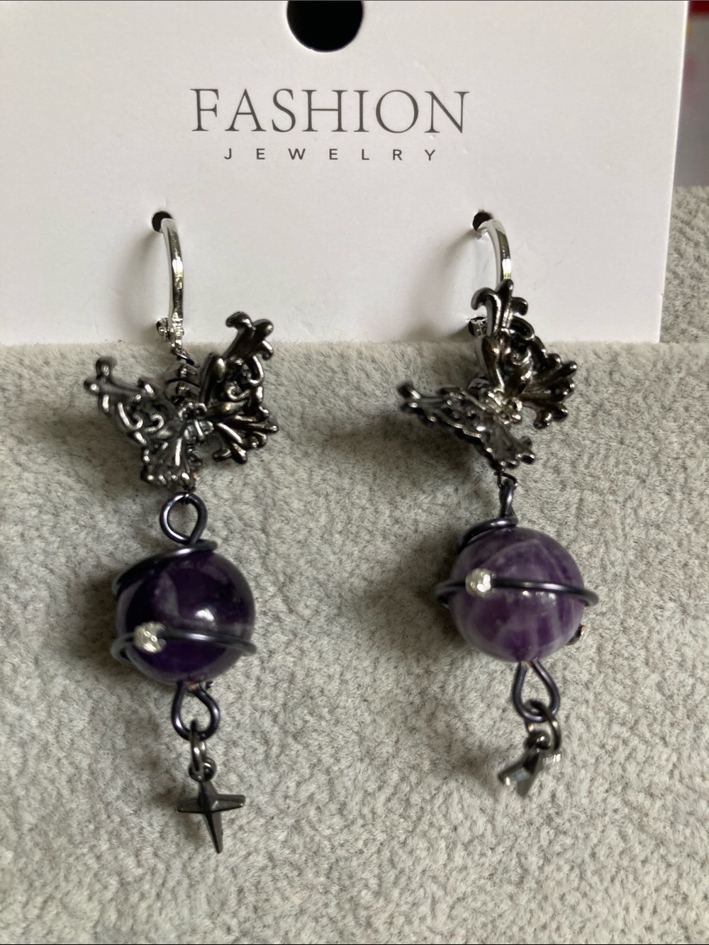 Crystal Jewelry Purple dream amethyst Bead Dangle Earrings with Filigree Accents